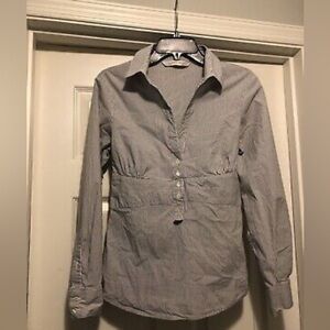 Zara Basic Large Long Sleeve Blue White Striped Tie Back Belt Collared Blouse